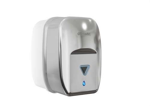 Automatische wandgemonteerde zeepdispenser van glanzend roestvrij staal met referentie GW04 20 04 02 van het merk GENWEC