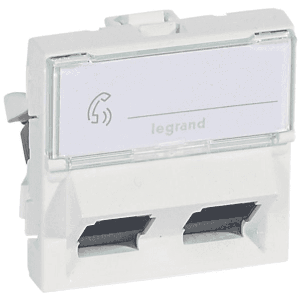 Dubbele RJ45-aansluiting Legrand Mosaic Cat 6 UTP 45° 2 modules wit met referentie 076504 van het merk LEGRAND