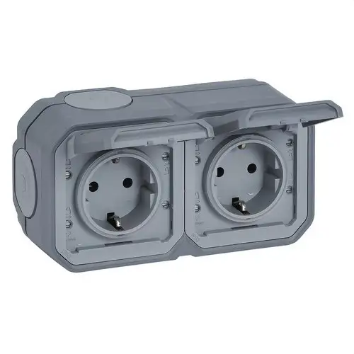Double Socket Outlet Monobloc Plexo IP 55 Horizontal Grey with reference 069742L from the brand LEGRAND