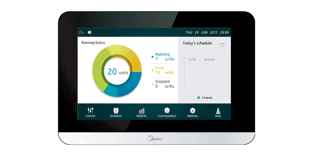 Contrôle centralisé tactile Midea CCM-180A/BWS(A) de 6,2" avec la référence 14047220 de la marque MIDEA