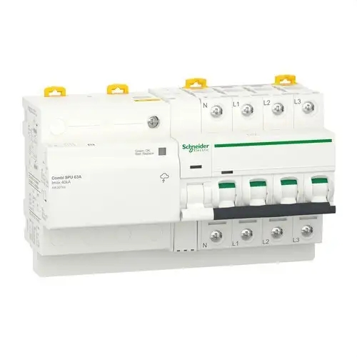Overspanningsbegrenzer voor tijdelijke en permanente overspanningen IGA Acti9 Combi SPU 3P+N 63A met referentie A9L20763 van het merk SCHNEIDER ELECTRIC