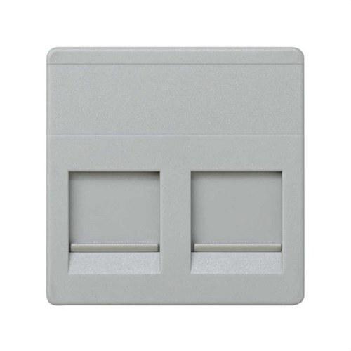 Platte stem- en dataplaat met stofkap voor 2 RJ45 AMP® connectoren grijs Simon 27 Play met referentie 27486-37 van het merk SIMON