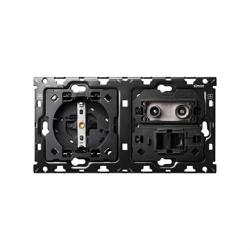 Kit back voor 2 elementen met 1 Schuko stopcontact en 1 enkele R-TV+SAT aansluiting met 1 RJ45 6 UTP connector Simon 100 met referentie 10010208-039 van het merk SIMON