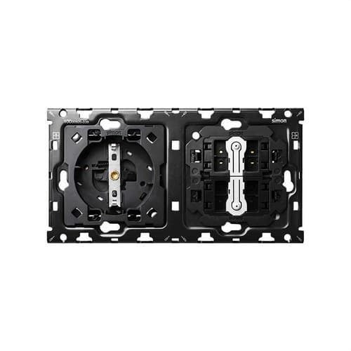 Kit back voor 2 elementen met 1 schuko stopcontact basis en 2 drukschakelaars Simon 100 met referentie 10010204-039 van het merk SIMON