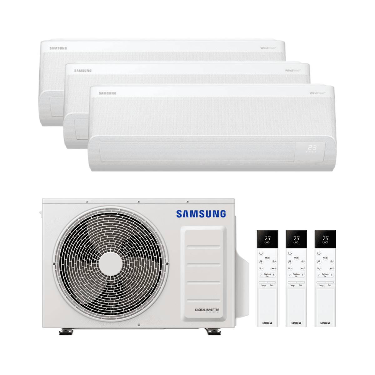 Climatiseur 3x1 avec wifi Samsung WindFree Comfort S2 2,5 kW (2) + 3,5 kW avec la référence KITSAMWINDFREE09+09+12 de la marque SAMSUNG