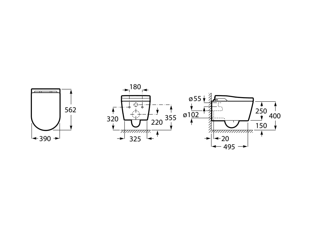 Slimline intelligent toilet In-Wash® Inspira hangend Roca Rimless met referentie A803060001 van het merk ROCA