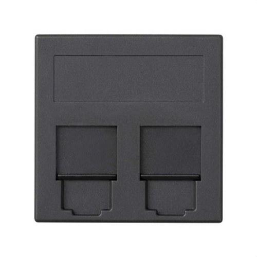 Platte stem- en gegevensplaat met stofkap 1 element voor 2 RJ45 compatibel met andere fabrikanten grafiet Simon 500 Cima met referentie 50000089-038 van het merk SIMON