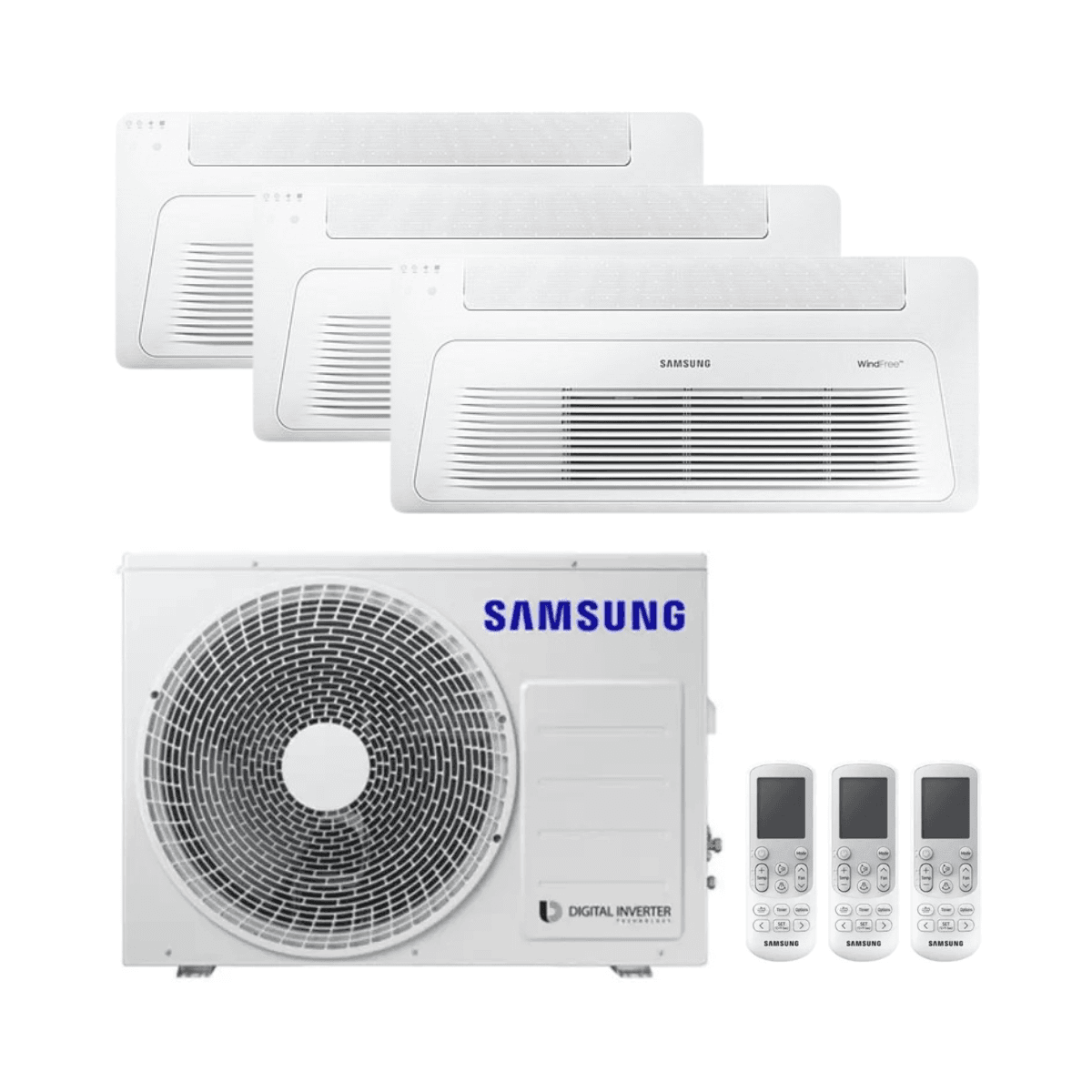 Climatiseur cassette 3x1 à 1 voie Samsung WindFree 3,5 kW 12000 BTU avec la référence F-CST1W35R3 de la marque SAMSUNG