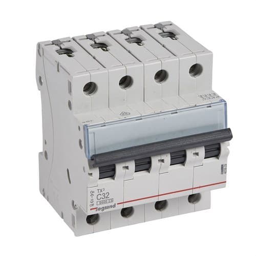 Disjoncteur TX3 4P 32A Courbe C Courbe C 6kA avec la référence 403629 de la marque LEGRAND