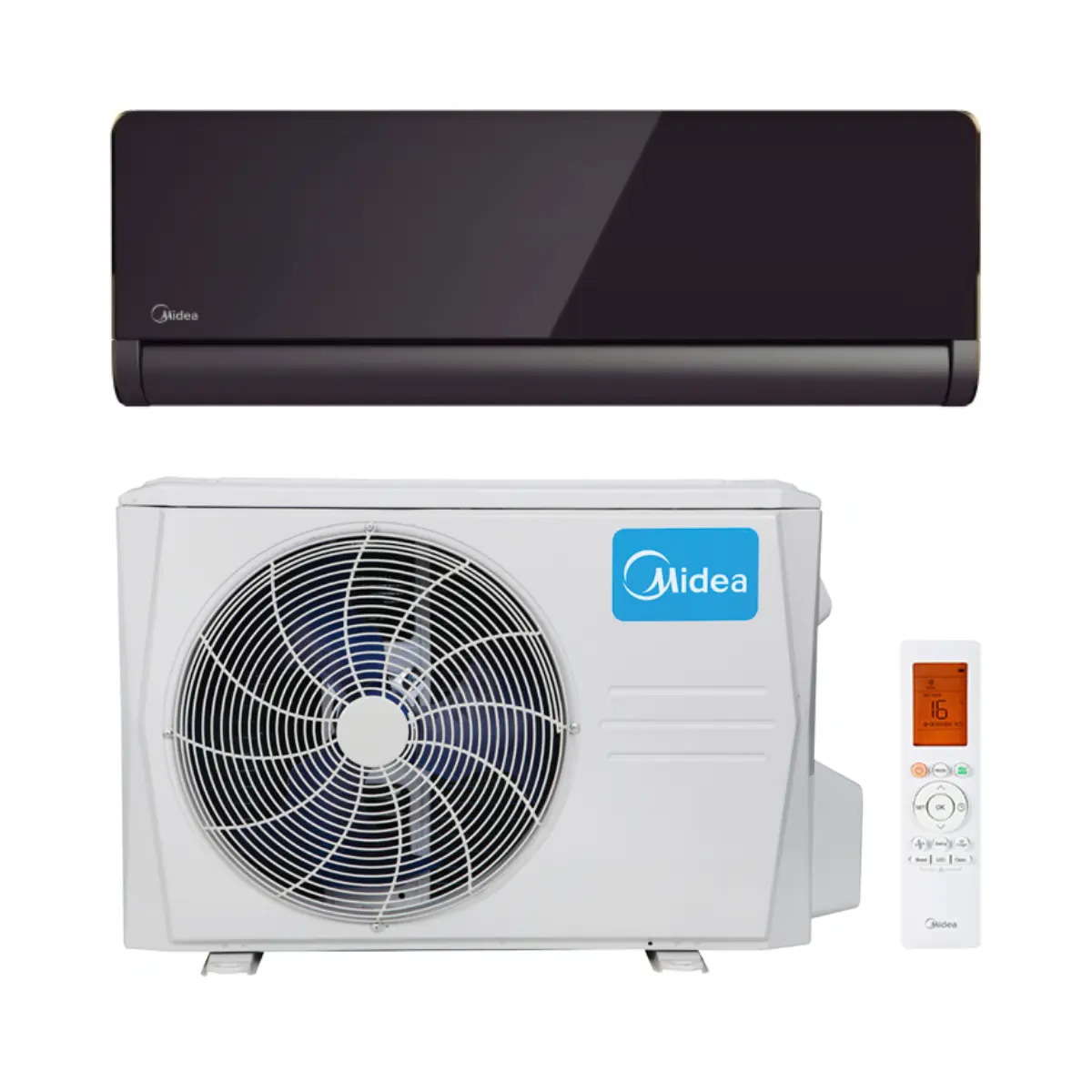 Climatiseur noir Midea Pure Glass 3,5 kW 12000 BTU avec la référence 35(12)N8I-1 de la marque MIDEA